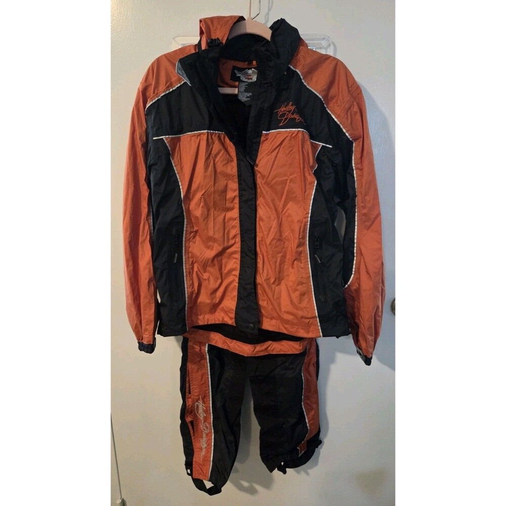 Harley Davidson Womens Sz S All Weather Rain Riding Gear Set w/Carry Bag Orange
